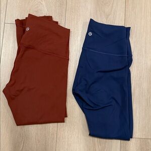 Bundle of two Lulu Wunder Train cropped leggings, size 6, red and blue